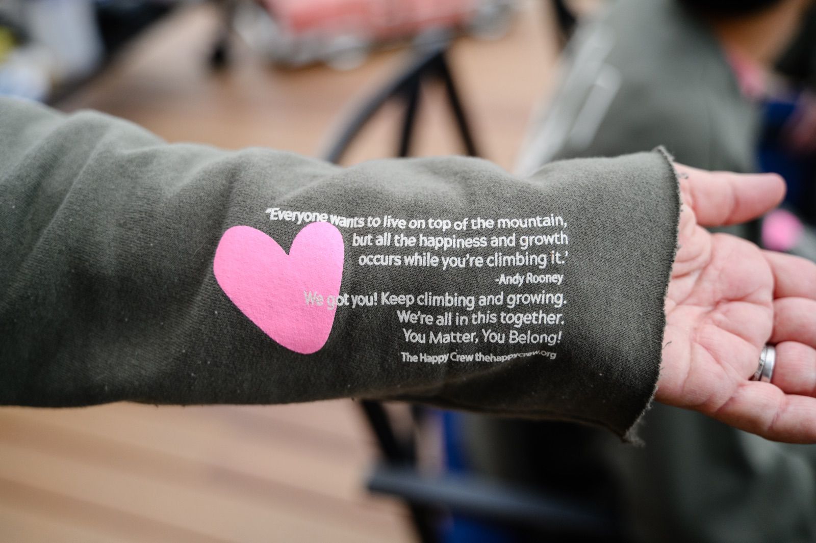 A sleeve with a pink heart sticker