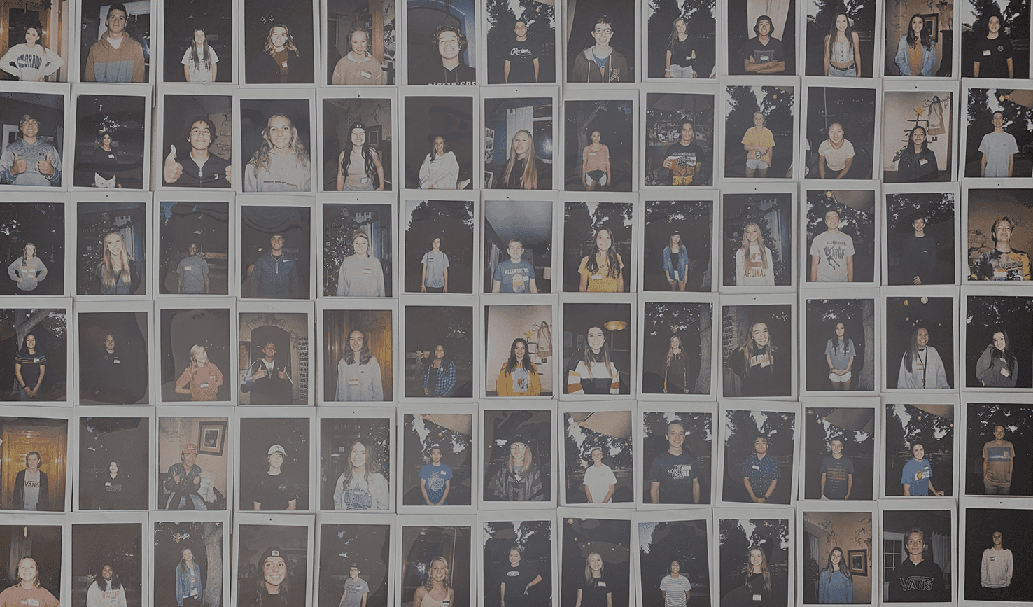 The Happy Crew polaroid wall, every teen's polaroid in a grid